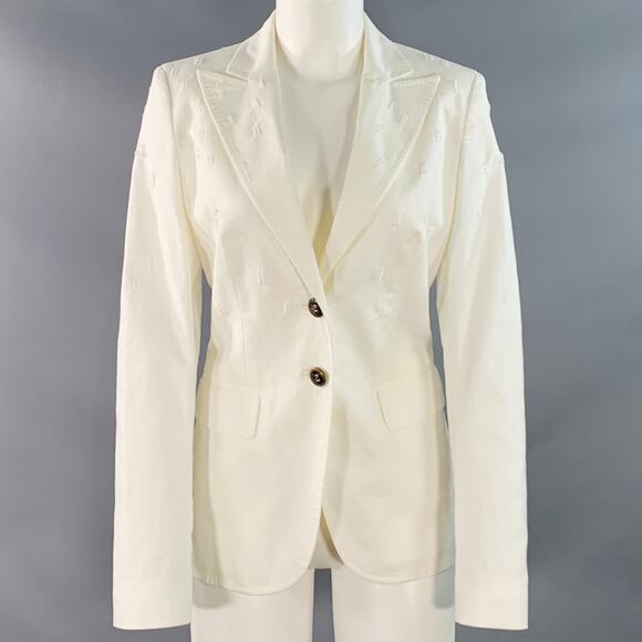 ESCADA Size S White Cotton Blend Textured Peak Lapel Jacket Blazer - Picture 1 of 10